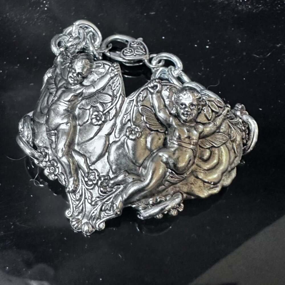 Cherub Chain Angel Bracelet Statement Goth Victorian Gothic Slave Cuff Link - Picture 6 of 10
